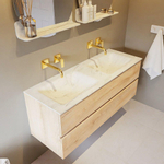 Mondiaz VICA-DLUX ensemble de meuble de salle de bain - 130cm - meuble sous-vasque chêne blanchi - 2 tiroirs - lavabo encastré cloud double - sans trous de robinet - version haute de 60cm - opalo SW1088489