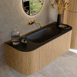 MONDIAZ KURVE 120cm Meuble salle de bain avec module 25 G et D - couleur Oak - 1 tiroir - 2 portes - vasque BIG SMALL centre - sans trous de robinet - Urban SW1138423