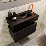MONDIAZ ANDOR Meuble WC - 60x30x30cm - 1 trou de robinet - 1 tiroir - urban mat - lavabo à droite - Solid surface - Noir SW474437
