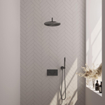 Brauer Gunmetal Edition douche thermostatique à effet pluie avec bouton poussoir 52 30cm pommeau de douche bras mural courbe barre de douche à main flexible de douche raccord mural coude gunmetal pvd brossé SW925715