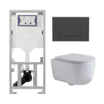 QeramiQ Dely Swirl Pack WC suspendu - 36.3x51.7cm - bâti-support Geberit UP320 - abattant slim - plaque de commande anthracite mat - boutons rectangulaires - blanc brillant SW1164257