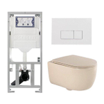 QeramiQ Dely Swirl Toiletset - 36.3x51.7cm - Geberit UP320 inbouwreservoir - met Burda frame - slimzitting - glans witte bedieningsplaat - rechthoekige knoppen - beige SW1130211
