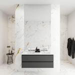 MONDIAZ DENTA Ensemble de meuble salle de bain - 120cm - 2 tiroirs - 2 lavabos - 2 trous de robinet - Solid surface gris foncé SW411441