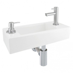 Differnz Sapon Set lave-mains 42x18x9cm avec robinet et distributeur savon intégré chrome en céramique blanc SW76049
