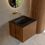 MONDIAZ KURVE 50cm Meuble salle de bain - couleur Walnut - 1 tiroir - vasque GRUNNE centre - sans trous de robinet - Urban SW1138415