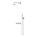IVY Pact ensemble de douche pluie encastré – douche de tête medium Ø 20 cm – bras mural courbé 40 cm – douchette bâton – 2 robinets d'arrêt – chrome SW1036402