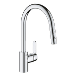Grohe Robinet de cuisine 1 trou avec bec pivotant haut et surplomb de douchette 22,3 cm chrome SW280652