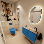 MONDIAZ TURE-DLUX Meuble toilette - 80cm - Jeans - EDEN - vasque Frappe - position droite - 1 trou de robinet SW1102827