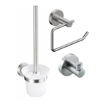 Fortifura Calvi Ensemble d'accessoires WC - porte-rouleau avec clapet - brosse WC - crochet porte-serviette - inox brossé PVD SW1390015