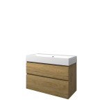 Proline loft ensemble de meubles de bain 100x46x70cm sans trou pour robinet et meuble symétrique en porcelaine idéal chêne/blanc brillant SW349656