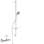 Hansa ensemble de rénovation support mural coulissant avec vanne de douche thermostatique avec fonction thermo cool douche à main 1 avec porte-savon chrome SW94235