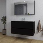 Saniclass Chaci Meuble de salle de bain - 100x46x55cm - lavabo en céramique noir - 1 vasque - 1 trou de robinet - 2 tiroirs - armoire miroir - noir mat SW856567