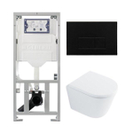 QeramiQ Dely Toiletset - 36.3x51.7cm - diepspoel - rimless - Geberit UP320 inbouwreservoir - met Burda frame - softclose toilet zitting - 35mm - metaal mat zwart bedieningsplaat - rechthoekige knoppen - glans wit (zwart) SW1222084