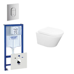 Wiesbaden Vesta Pack WC sans bride avec réservoir encastrable, cuvette et abattant frein de chute avec plaque de commande chrome mat SW110953