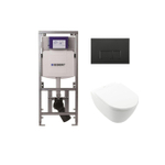 Villeroy & Boch Subway 2.0 wandcloset - 56cm - met Geberit UP320 inbouwreservoir - met Saniclass closetzitting - QeramiQ Push Bedieningsplaat - rechthoekige knoppen - zwart mat SW1431060