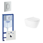 QeramiQ Salina Toiletset - inbouwreservoir - spoelrandloos - wandcloset - softclose - bedieningsplaat verticaal mat chroom SW158378