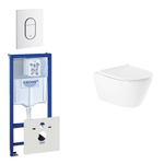 QeramiQ Salina Pack WC - réservoir encastré - sans bride - WC suspendu - fermeture douce - plaque de déclenchement verticale blanche SW158379