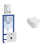 Villeroy & Boch Subway Compact Pack WC - réservoir encastré - à fond creux WC suspendu - plaque de déclenchement verticale/horizontale - inox SW158383