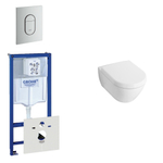 Villeroy & Boch Subway Compact Pack WC - réservoir encastré - à fond creux WC suspendu - plaque de déclenchement verticale - chrome mat SW158385