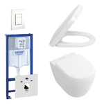 Villeroy & Boch Subway Compact DirectFlush Pack WC à fond creux avec réservoir encastrable, abattant et plaque de commande verticale/horizontale blanc SW158389