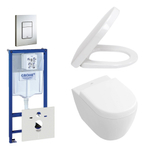 Villeroy & Boch Subway Compact DirectFlush Pack WC à fond creux avec réservoir encastrable, abattant et plaque de commande verticale/horizontale inox SW158390