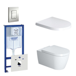 Duravit ME by Starck Pack WC avec réservoir encastrable, cuvette murale compact à fond creux avec abattant frein de chute et plaque de commande vertical/horizontal chrome mat SW158522