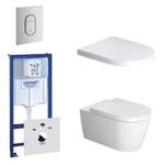 Duravit ME by Starck Pack WC avec réservoir encastrable, cuvette murale compact à fond creux avec abattant frein de chute et plaque de commande vertical chrome mat SW158526