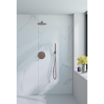 Fortifura Calvi inbouw Regendoucheset - rond - thermostatisch - wandarm - 25cm - hoofddouche - staaf handdouche - gladde slang - PVD - geborsteld koper SW1244330