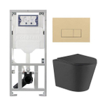 QeramiQ Dely Toiletset - 36.3x51.7cm - diepspoel - rimless - Geberit UP320 inbouwreservoir - met Burda frame - softclose toiletzitting - bedieningsplaat beige - rechtehoekige knoppen - mat zwart SW1164842