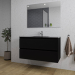 Saniclass Chaci Meuble de salle de bain - 100x46x55cm - lavabo en céramique noir - 1 vasque - 1 trou de robinet - 2 tiroirs - miroir rectangulaire - noir mat SW816569