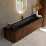 MONDIAZ KURVE 170cm Meuble salle de bain avec module 25 G et D - couleur Walnut - 1 tiroir - 2 portes - vasque BIG LARGE centre - 1 trou de robinet - Urban SW1138513