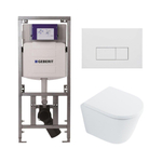 QeramiQ Dely Toiletset - 36.3x51.7cm - diepspoel - rimless - Geberit UP320 Burda inbouwreservoir - softclose toilet zitting 35 mm - mat witte bedieningsplaat - rechthoekige knoppen - wit glans SW1222082