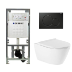 QeramiQ Salina Toiletset - rimless - diepspoel - softclose - quickrelease zitting - Geberit Sigma01 bedieningsplaat gitzwart - wit SW207611