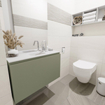 MONDIAZ OLAN Fonteinset - 80x30x40cm - 1 kraangat - 1 lade - army mat - wasbak midden - Solid Surface Wit SW473328