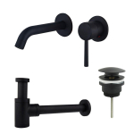 FortiFura Calvi Slim Kit mitigeur lavabo - robinet encastrable - bonde clic clac - siphon design bas - Noir mat SW891964