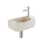 QeramiQ Fuente Fonteinset - 40x21.5x12cm - rechts - geribbeld - halfrond - 1 kraangat - keramiek - fonteinkraan geborsteld rvs - afvoerplug - verlaagd sifon - beige SW1233021