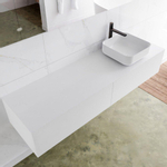 Mondiaz Lagom Meuble salle de bains 160x30.9x45cm Solid Surface Talc 2 tiroirs avec lavabo BINX vasque à poser Droite 1 trou de robinet SW409124