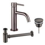 Fortifura Calvi Slim Wastafelkraanset - lage wastafelkraan - klikwaste plug - verlaagde design sifon - PVD - geborsteld gunmetal (antraciet) SW891979