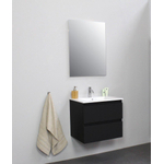 Basic Bella Meuble lavabo céramique avec 1 trou de robinet avec miroir 60x55x46cm Flat Pack Noir mat SW538968