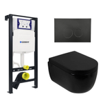 Plieger Kansas Toiletset - UP320 inbouwreservoir - wandcloset - zitting - softclose - mat zwarte bedieningsplaat - ronde knoppen - mat zwart SW1223029