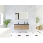 HR Matrix ensemble meuble de salle de bain 3d 120cm 2 tiroirs sans poignée avec bandeau poignée couleur chêne français avec vasque djazz double 2 robinets noir mat SW857095