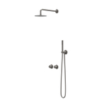 IVY Pact Ensemble de douche pluie - encastré - symmetry - inverseur d'arrêt 2 voies - bras de plafond 30 cm - tête de douche slim 25 cm - barre de douche avec sortie - flexible de douche 150 cm - douchette satin spray - Noir métal brossé PVD SW1035951