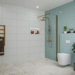 Fortifura Galeria inloopdouche - 60x200cm - helder - glas - wandarm - PVD - geborsteld koper SW876769