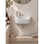 QeramiQ Fuente pack lave-mains – demi-rond – 40 x 21,5 x 12 cm – céramique blanc mat – perçage à gauche – robinet chromé SW1232784