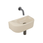 QeramiQ Fuente Ensemble de Lavabo - 40x21.5x12cm - strié - demi-rond - sans trou pour robinet - céramique - ensemble de robinet gunmetal - bouchon de vidange - siphon abaissé - beige SW1233121