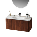 Saniclass Terra Meuble sous vasque - 100cm - 2 tiroirs - vasque en solid surface - 1 cuve - 1 trou de robinet - coins arrondis - châtaignier (noyer) SW1447026