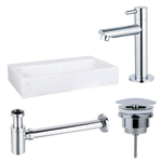 Fortifura Fuente fonteinset - 38x24cm - 1 kraangat - marmer - fonteinkraan chroom - wit SW1111479
