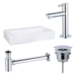 FortiFura Fuente Pack Lave-mains - 38x24x8cmcm - 1 trou de robinet - marbre - robinet Chrome - Blanc SW1111479