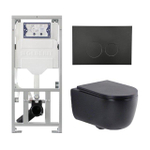 QeramiQ Dely Swirl Toiletset - 36.3x51.7cm - Geberit UP320 inbouwreservoir - met Burda frame - slim zitting - mat zwarte bedieningsplaat - ronde knoppen - mat zwart SW1130192