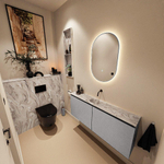 MONDIAZ TURE-DLUX Meuble toilette - 120cm - Plata - EDEN - vasque Glace - position centrale - sans trou de robinet SW1103446